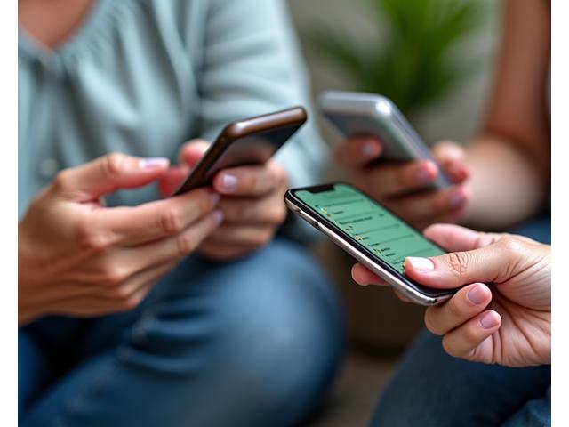 Άνθρωποι διαφόρων ηλικιών, με smartphones και tablets, αλληλεπιδρούν σε ένα φιλικό, εικονικό περιβάλλον, υποδηλώνοντας ενεργή συμμετοχή σε συζητήσεις φόρουμ.