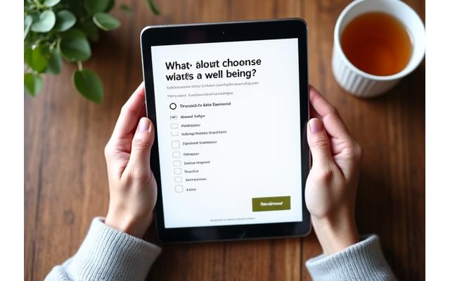 Άτομο συμπληρώνει ένα online ερωτηματολόγιο σε tablet, απεικονίζοντας την αξιολόγηση άγχους.