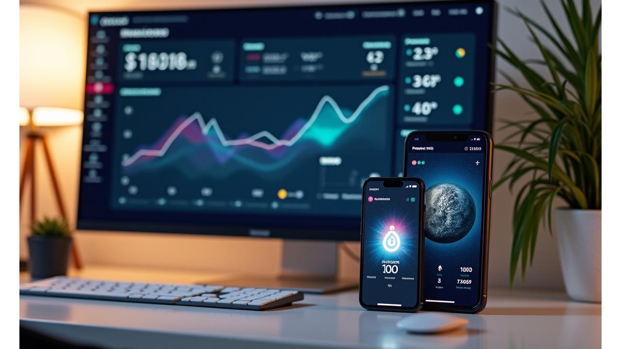 Επίδειξη της ψηφιακής πλατφόρμας coaching της Πρίσμα Υγείας σε οθόνη υπολογιστή και κινητού, με γραφήματα προόδου, βιντεοκλήση και ενσωματώσεις εφαρμογών.