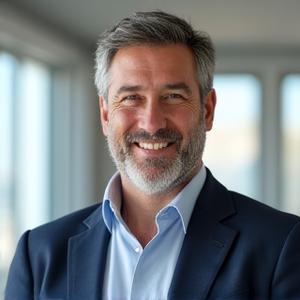 Άντρας, Κώστας, 48 ετών, δείχνει υγιής και γεμάτος ενέργεια μετά την διαχείριση άγχους.